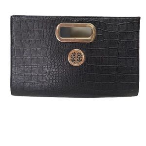 Black Croc Clutch oversized vintage Sasha bag Vintage Embossed